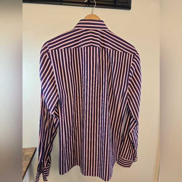 Thomas Pink Purple & Pink Striped Slim Fit Button-Up Dress Shirt Men's Size 16 - Picture 3 of 9